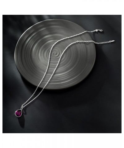 Teardrop Pendant Necklace Birthstone Crystal Sparkling Necklace for Women Wedding Party Accessories Gift Purple $8.17 Necklaces