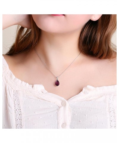 Teardrop Pendant Necklace Birthstone Crystal Sparkling Necklace for Women Wedding Party Accessories Gift Purple $8.17 Necklaces