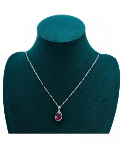 Teardrop Pendant Necklace Birthstone Crystal Sparkling Necklace for Women Wedding Party Accessories Gift Purple $8.17 Necklaces