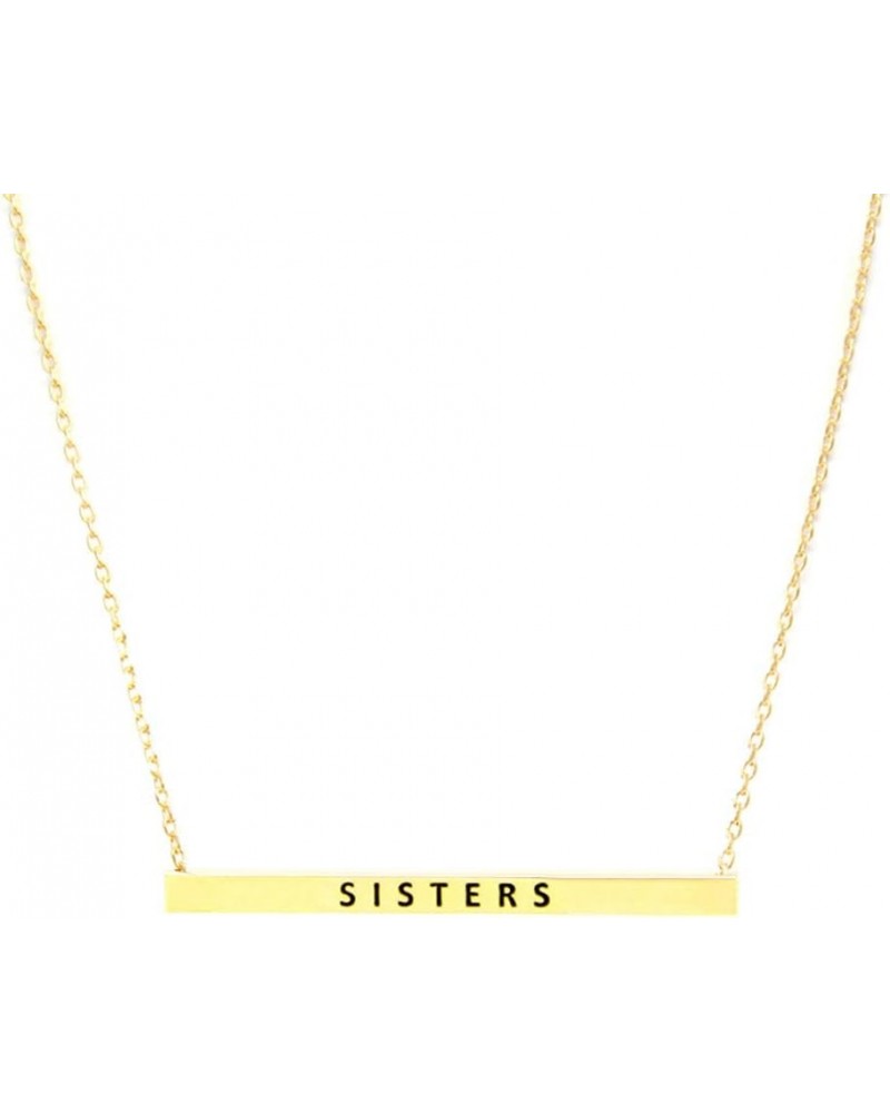 Women Gold Dipped Horizontal Inspirational Phrases Engraved Bar Pendant Necklace Sisters-Gold $9.68 Necklaces