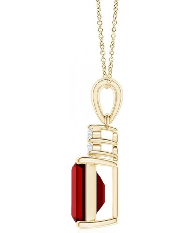 Emerald-Cut Shape Lab-Grown Ruby Pendant with Diamond Trio in Sterling Silver/14K Solid Gold/Platinum for Women | July Births...