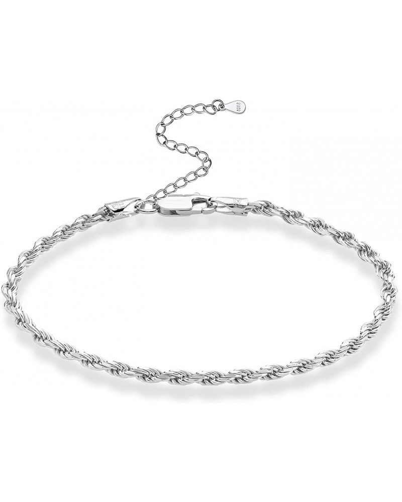 Rope Chain Link Bracelet 925 Sterling Sliver Italian 3.5mm Solid Diamond-Cut Twist Jewelry Gift For Men Women 2 Inch Extend O...