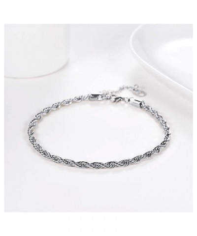 Rope Chain Link Bracelet 925 Sterling Sliver Italian 3.5mm Solid Diamond-Cut Twist Jewelry Gift For Men Women 2 Inch Extend O...