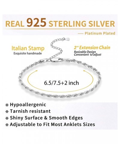 Rope Chain Link Bracelet 925 Sterling Sliver Italian 3.5mm Solid Diamond-Cut Twist Jewelry Gift For Men Women 2 Inch Extend O...