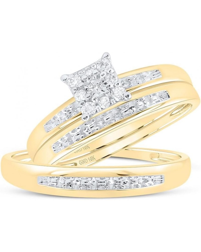 10K Yellow Gold 1/10Ctw Diamond Fashion His and Hers Engagement Wedding Bridal Band and Ring Trio Set Womens Size 9 Mens Size...