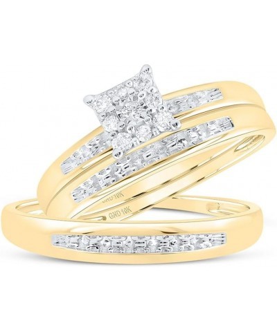 10K Yellow Gold 1/10Ctw Diamond Fashion His and Hers Engagement Wedding Bridal Band and Ring Trio Set Womens Size 9 Mens Size...