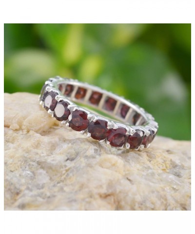 Natural Gemstone Round Shape Multi Stone Faceted Garnet rings-Sterling Silver Red Garnet Ring-January Birth Capricorn Astrolo...