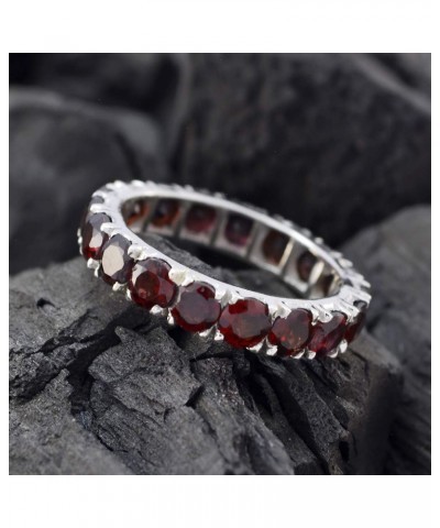 Natural Gemstone Round Shape Multi Stone Faceted Garnet rings-Sterling Silver Red Garnet Ring-January Birth Capricorn Astrolo...