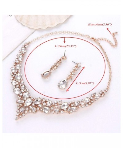 Bridal Austrian Crystal Necklace and Earrings Jewelry Set Gifts fit with Wedding Dress 15-4Pcs/Set-Clear-Rose Gold Tone $15.1...