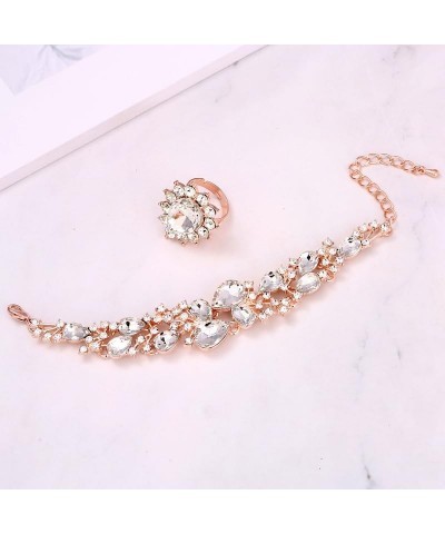 Bridal Austrian Crystal Necklace and Earrings Jewelry Set Gifts fit with Wedding Dress 15-4Pcs/Set-Clear-Rose Gold Tone $15.1...