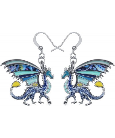 Enamel Alloy Dinosaur Fantasy Dragon Earrings Drop Dangle Unique Animal Jewelry For Women Girls Azure $7.64 Earrings