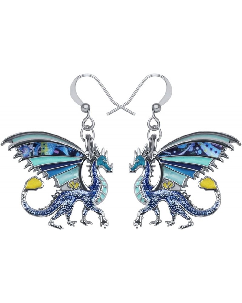 Enamel Alloy Dinosaur Fantasy Dragon Earrings Drop Dangle Unique Animal Jewelry For Women Girls Azure $7.64 Earrings