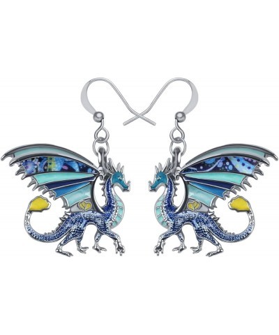 Enamel Alloy Dinosaur Fantasy Dragon Earrings Drop Dangle Unique Animal Jewelry For Women Girls Azure $7.64 Earrings