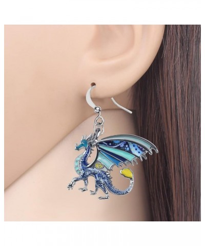 Enamel Alloy Dinosaur Fantasy Dragon Earrings Drop Dangle Unique Animal Jewelry For Women Girls Azure $7.64 Earrings