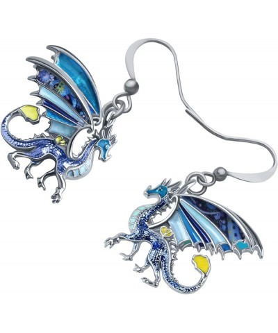 Enamel Alloy Dinosaur Fantasy Dragon Earrings Drop Dangle Unique Animal Jewelry For Women Girls Azure $7.64 Earrings