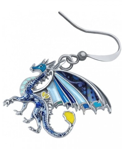 Enamel Alloy Dinosaur Fantasy Dragon Earrings Drop Dangle Unique Animal Jewelry For Women Girls Azure $7.64 Earrings