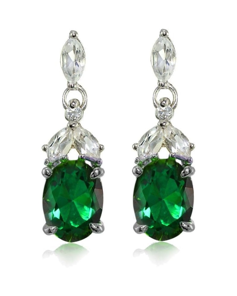 Sterling Silver Choice of Birthstone Genuine or Created Gemstone & White Topaz Oval Dangle Earrings May - Created Emerald $30...