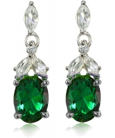 Sterling Silver Choice of Birthstone Genuine or Created Gemstone & White Topaz Oval Dangle Earrings May - Created Emerald $30...