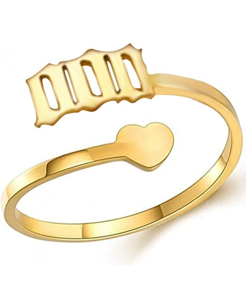 Stainless Steel Heart Charm Luck Angel Number Adjustable Size Wedding Band Anniversary Promise Ring Gold-000 $8.69 Rings