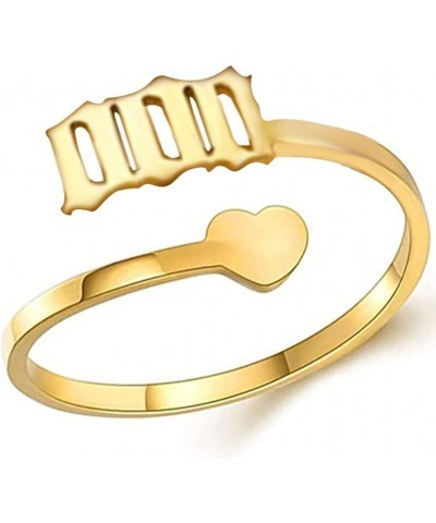 Stainless Steel Heart Charm Luck Angel Number Adjustable Size Wedding Band Anniversary Promise Ring Gold-000 $8.69 Rings