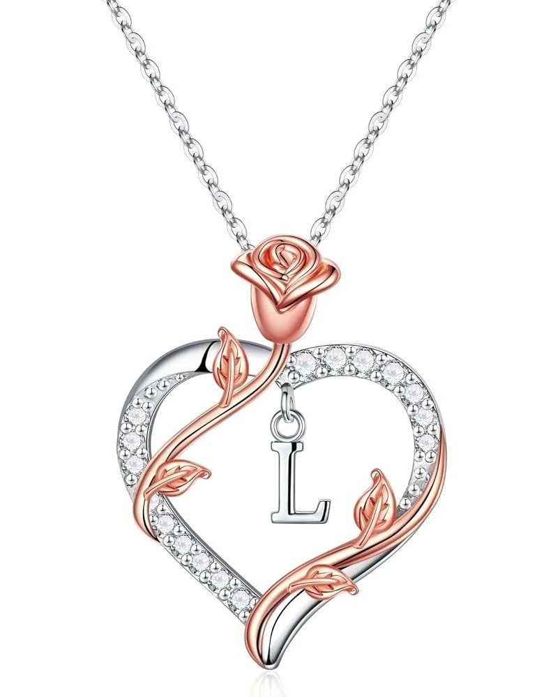 Rose Heart Initial Pendant Necklace Gifts for Women Girls, Letter Brass and Stainless Steel Necklace JEWELRY BOX L $17.35 Nec...