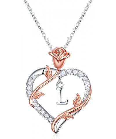 Rose Heart Initial Pendant Necklace Gifts for Women Girls, Letter Brass and Stainless Steel Necklace JEWELRY BOX L $17.35 Nec...