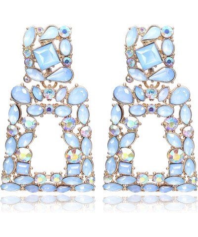 Rectangle Dangle Earrings for Women Girls, Rhinestone Crystal Geometric Statement Earrings Light Blue $9.35 Earrings