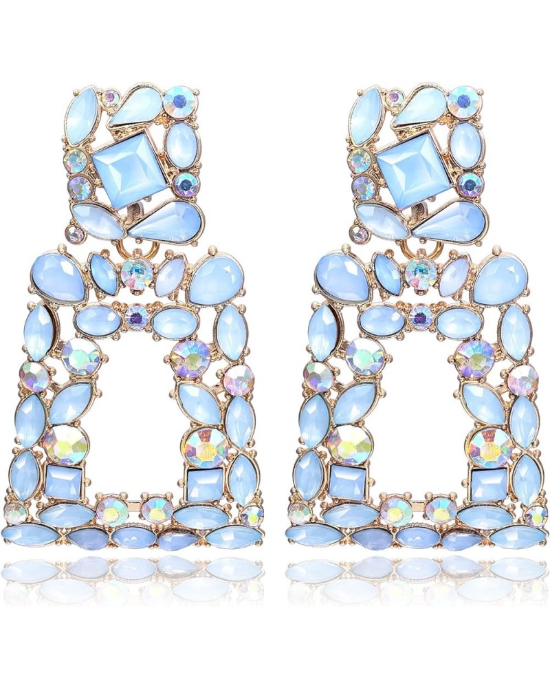 Rectangle Dangle Earrings for Women Girls, Rhinestone Crystal Geometric Statement Earrings Light Blue $9.35 Earrings