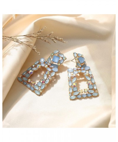 Rectangle Dangle Earrings for Women Girls, Rhinestone Crystal Geometric Statement Earrings Light Blue $9.35 Earrings