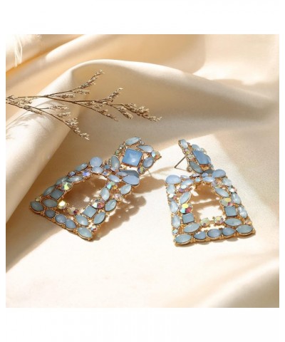 Rectangle Dangle Earrings for Women Girls, Rhinestone Crystal Geometric Statement Earrings Light Blue $9.35 Earrings