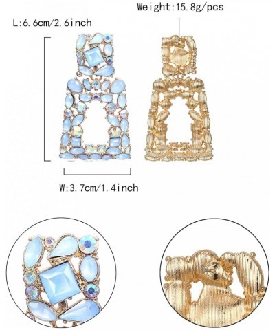 Rectangle Dangle Earrings for Women Girls, Rhinestone Crystal Geometric Statement Earrings Light Blue $9.35 Earrings