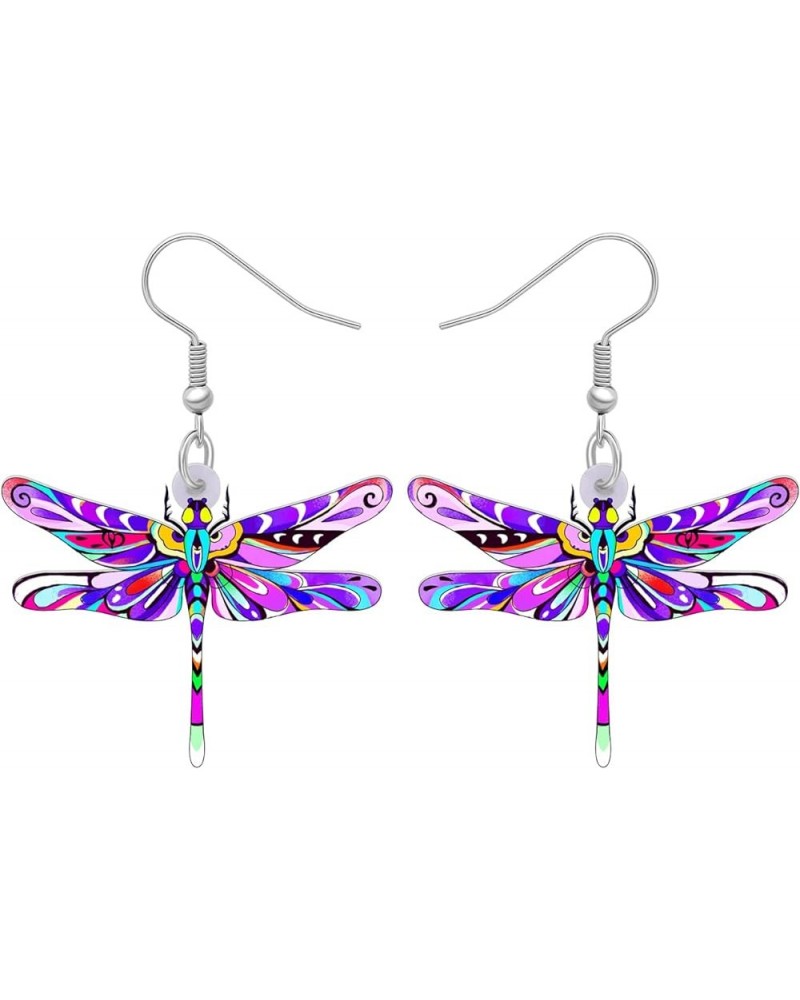 Acrylic Floral Dragonfly Earrings Dangle Charms Insect Dragonfly Earrings for Women Girls Spring Summer Jewelry Purple 304 $6...