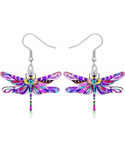 Acrylic Floral Dragonfly Earrings Dangle Charms Insect Dragonfly Earrings for Women Girls Spring Summer Jewelry Purple 304 $6...