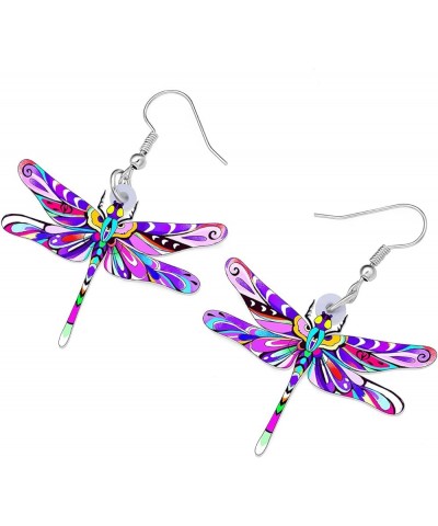 Acrylic Floral Dragonfly Earrings Dangle Charms Insect Dragonfly Earrings for Women Girls Spring Summer Jewelry Purple 304 $6...