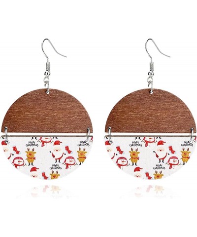 Colorful Christmas Plaid Round Wooden Dangle Earrings for Women Plaid Snowflake Deer Tree Flower Print Earrings Lightweight W...