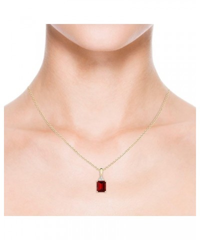 Emerald-Cut Shape Lab-Grown Ruby Pendant with Diamond Trio in Sterling Silver/14K Solid Gold/Platinum for Women | July Births...