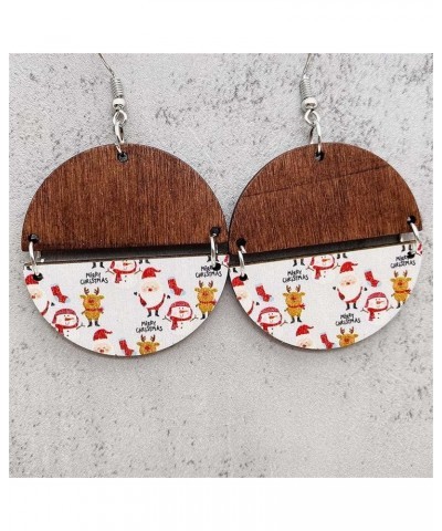 Colorful Christmas Plaid Round Wooden Dangle Earrings for Women Plaid Snowflake Deer Tree Flower Print Earrings Lightweight W...