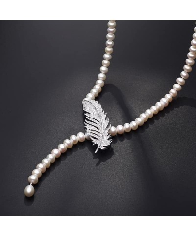 Real Freshwater Long Pearl Necklace for Women,Natural Pearl Pendant Necklace 925 Silver Jewelry Wedding Best Gift White Perfe...