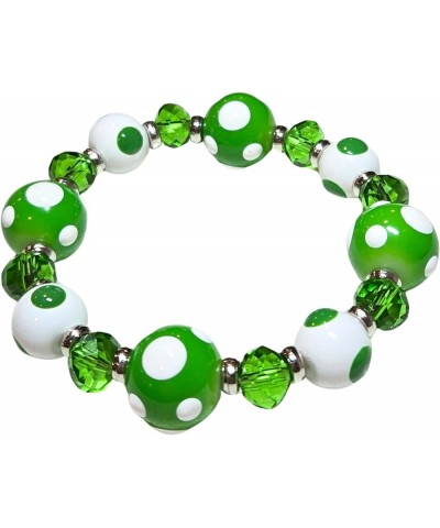 PD-08 Fiona Hand Painted Polka Dots Glass Beads Stretch Bracelet, Yellow/White Green, White $7.45 Bracelets