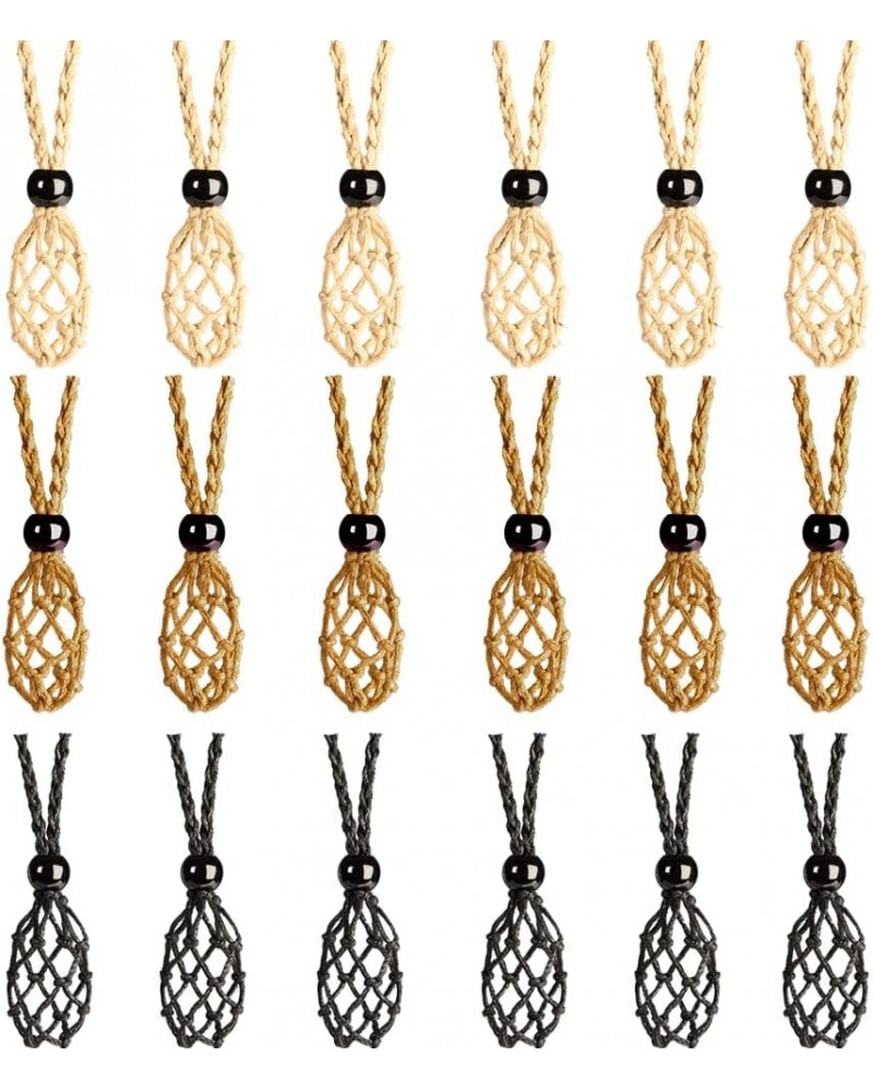 18 PCS Crystal Cage Necklace Holder Necklace Cord Empty Stone Holder Replacement Hand-Woven Necklace Cord with Adjustable Len...