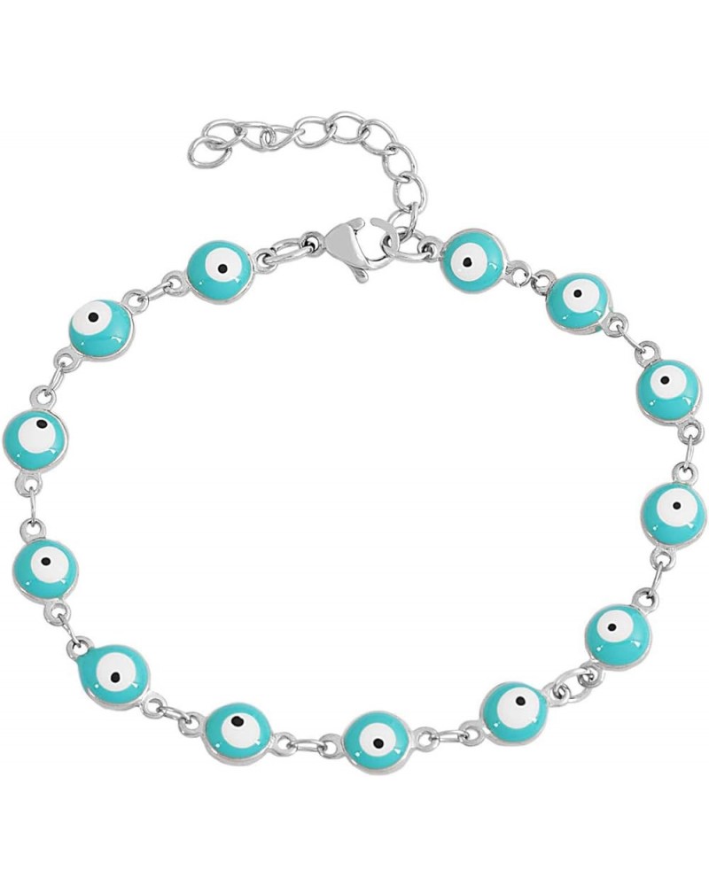 Women's Charm Enamel Evil Eye Protection Link Chain Bracelet Silver,Turquoise $10.99 Bracelets