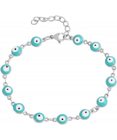 Women's Charm Enamel Evil Eye Protection Link Chain Bracelet Silver,Turquoise $10.99 Bracelets