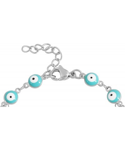 Women's Charm Enamel Evil Eye Protection Link Chain Bracelet Silver,Turquoise $10.99 Bracelets