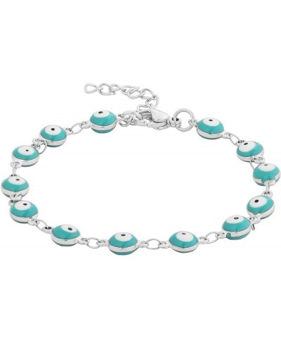 Women's Charm Enamel Evil Eye Protection Link Chain Bracelet Silver,Turquoise $10.99 Bracelets