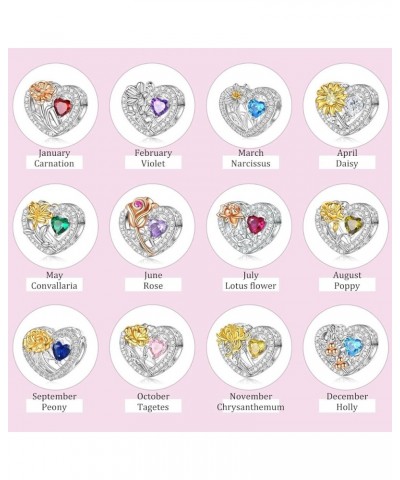 Birth Flower Birthstone Charm for Pandora Charms Bracelets Necklace 925 Sterling Silver Heart Love Charm Birthday Mother's Da...