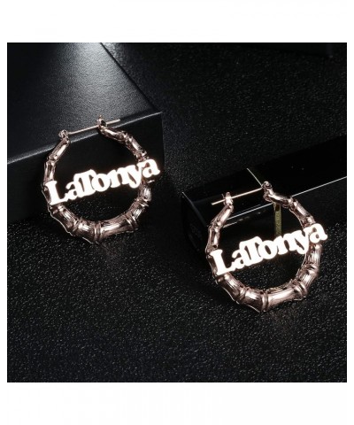 Custom Name Earrings Personalized Bamboo Earrings 18K Gold Plated Big Hoop Earrings for Women Fashion Jewelry Gift Rosegold1 ...