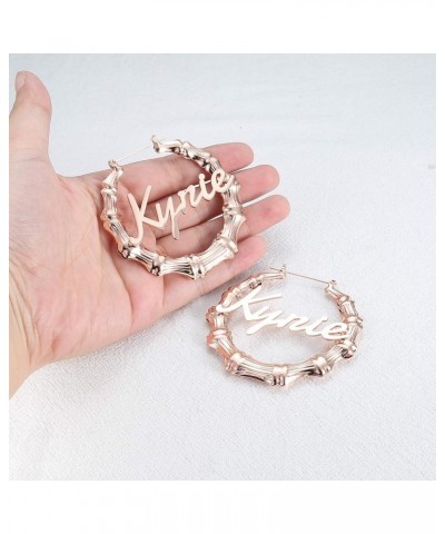 Custom Name Earrings Personalized Bamboo Earrings 18K Gold Plated Big Hoop Earrings for Women Fashion Jewelry Gift Rosegold1 ...