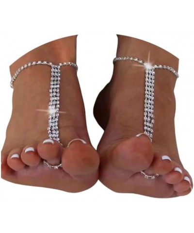 1Pair Summer Beach Water Drop Anklet Rhinestone Toe Ring Foot Chain Bridal Crystal Barefoot Anklet Sandal High Heels Accessor...