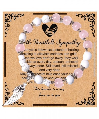 Sympathy Gift for Loss of Loved One Natural Stone Beaded Bracelet Sympathy Gift Angel Heart Charm Grief Gifts for Women A $11...