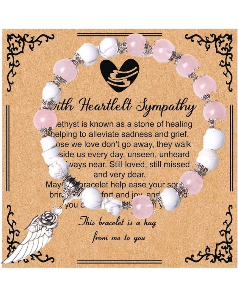 Sympathy Gift for Loss of Loved One Natural Stone Beaded Bracelet Sympathy Gift Angel Heart Charm Grief Gifts for Women A $11...